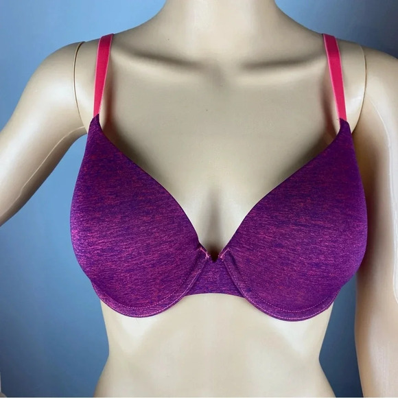 Victoria's Secret 34D Uplift Semi-Demi Heathered Pink/Blue Bra Underwire Padded - Picture 1 of 4